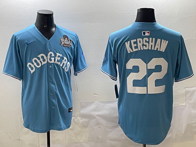 Men Los Angeles Dodgers #22 Kershaw Light Blue Joint Name 2025 Nike MLB Jersey style 4->los angeles dodgers->MLB Jersey